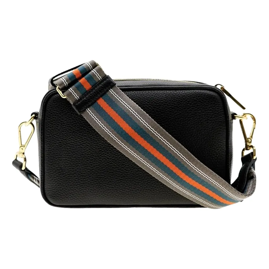Prada Vitello Phenix Leather Crossbody Bag in Black with Gold Hardware and Web Stripe Strap Black Leather Never worn - Inside View