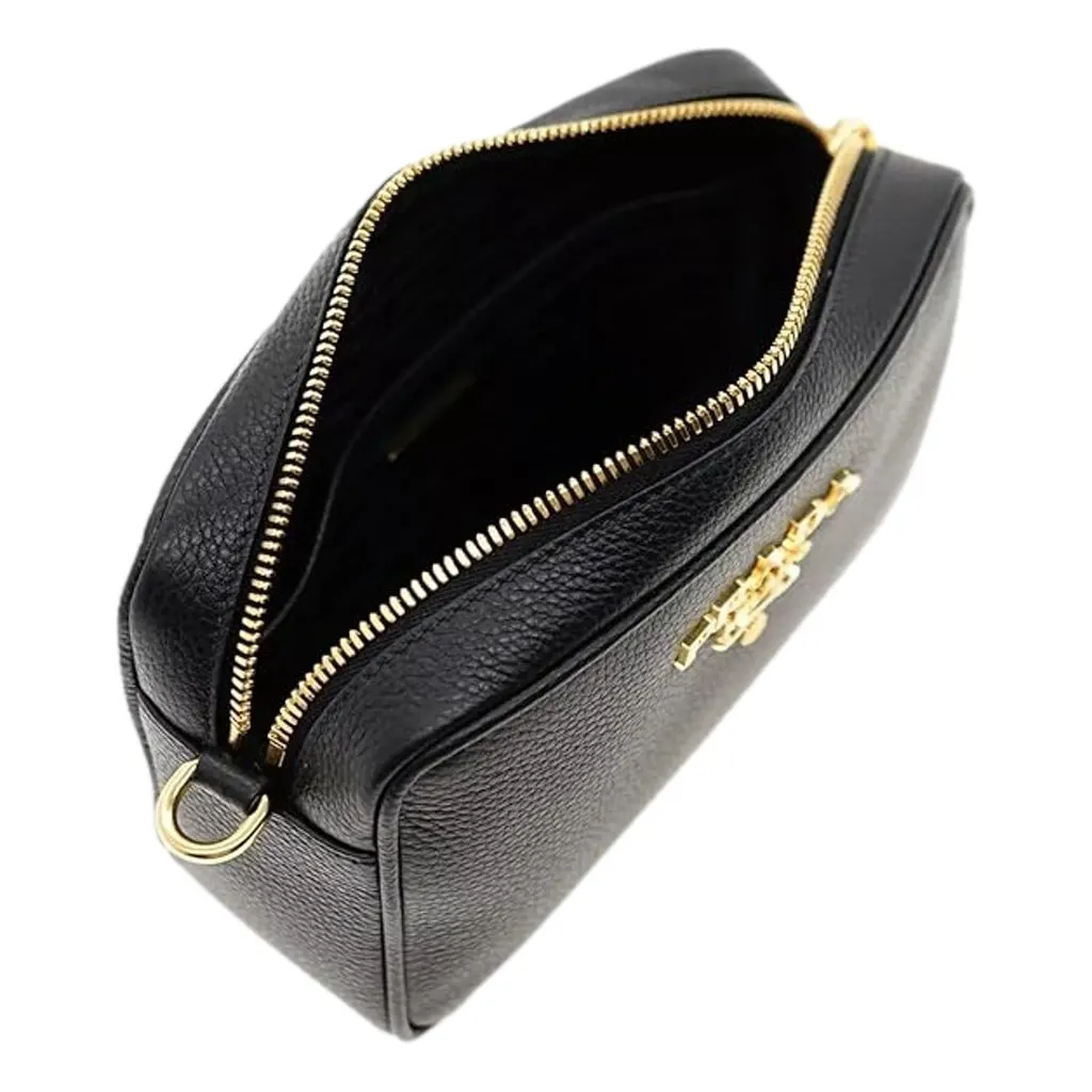 Prada Vitello Phenix Leather Crossbody Bag in Black with Gold Hardware and Web Stripe Strap Black Leather Never worn - Box View