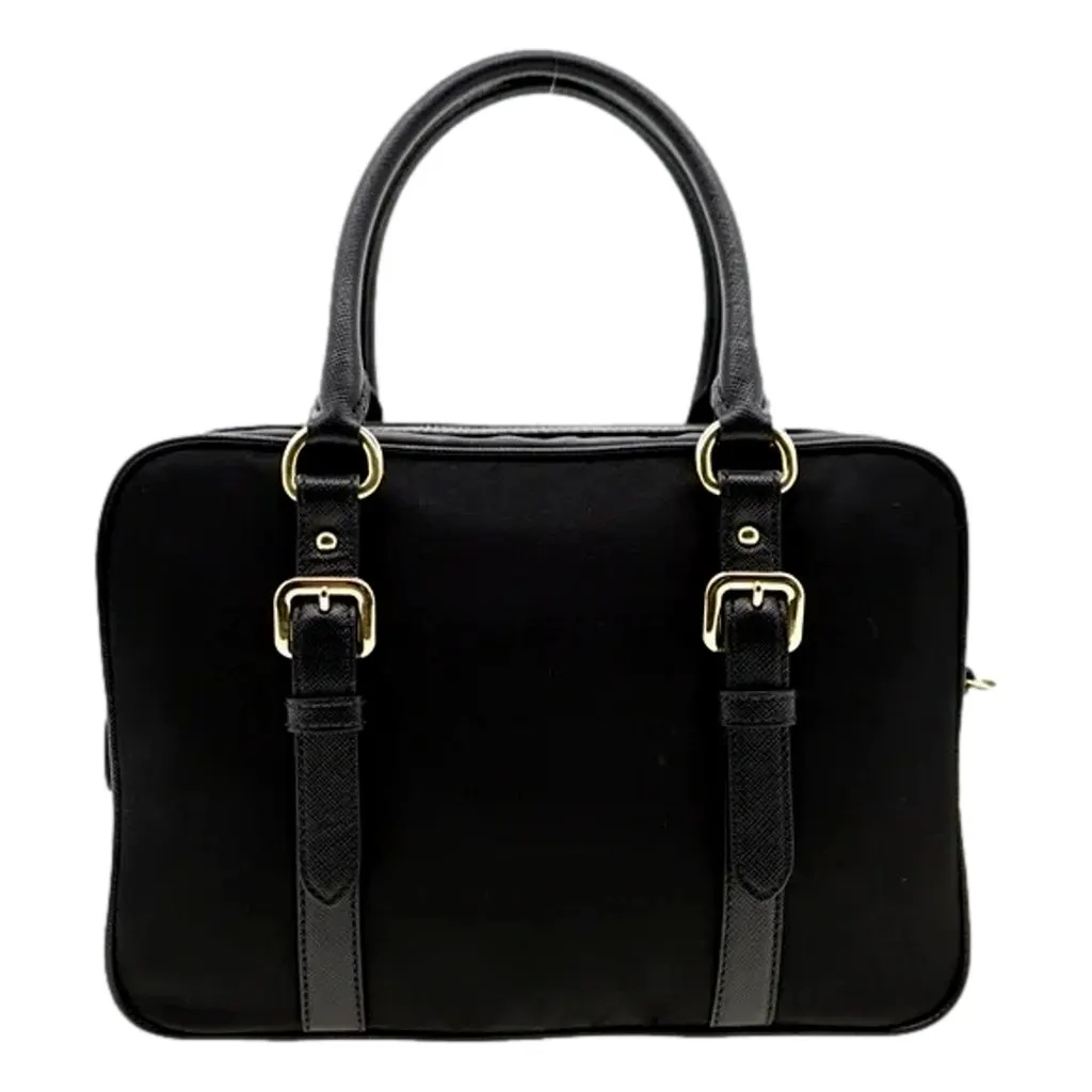 Prada Bauletto Tessuto Nylon Saffiano Black Satchel Bag Gold Lock Black Never worn - Inside View