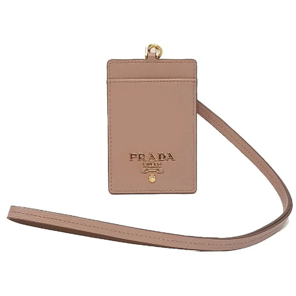 Prada Vitello Move Beige Leather Logo Plaque Lanyard Cardholder Wallet Pink Leather Never worn - Back View