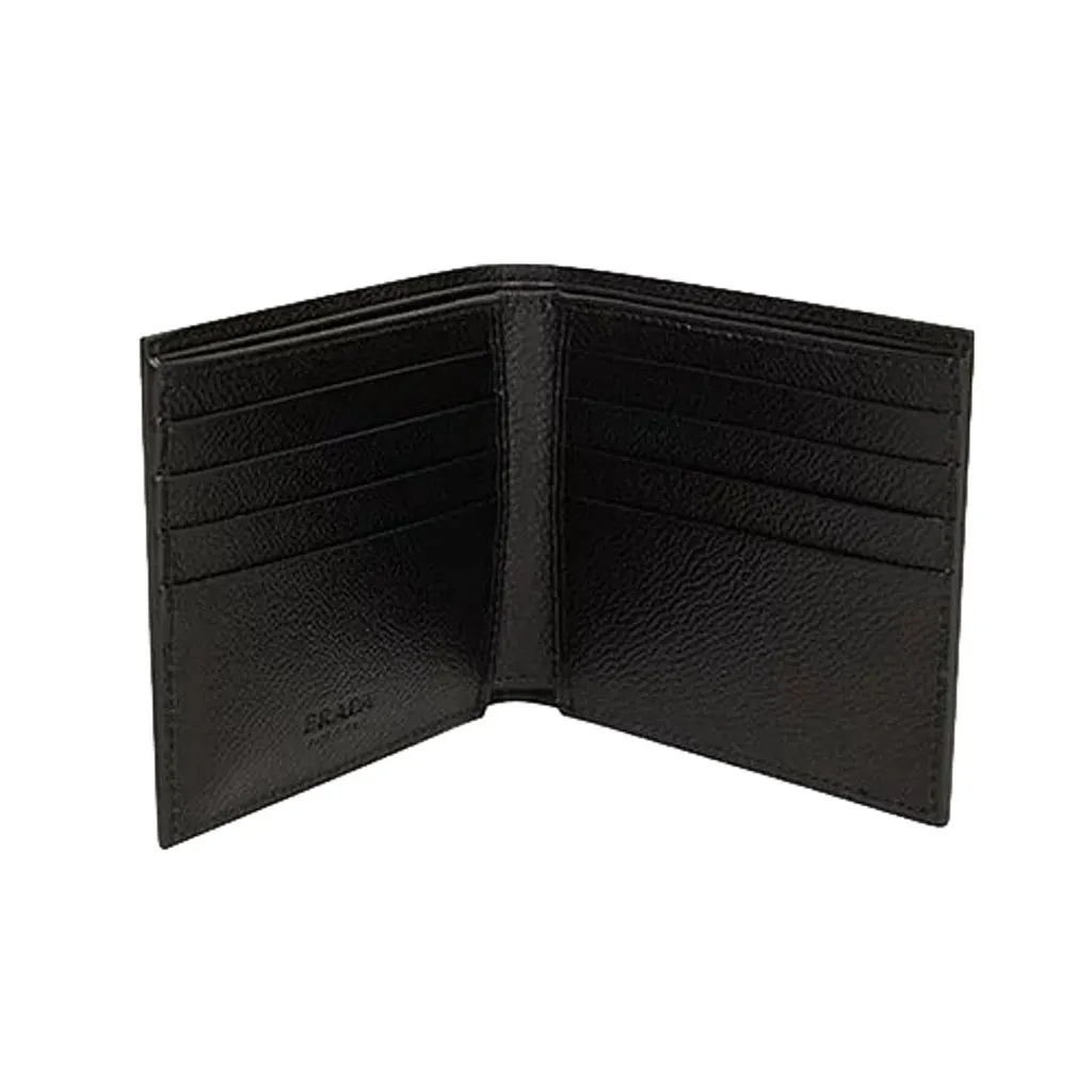 Prada Prada Mens Vitello Micro Grain Black Leather Triangle Logo Bifold Wallet Black Leather Never worn - Back View