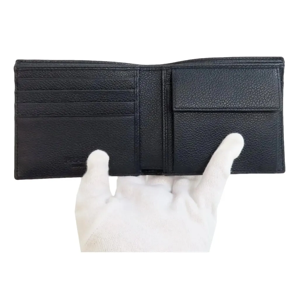 Prada Black Vitello Micro Grain Leather Bifold Wallet Triangle Enamel Logo Black Leather Never worn - Model View