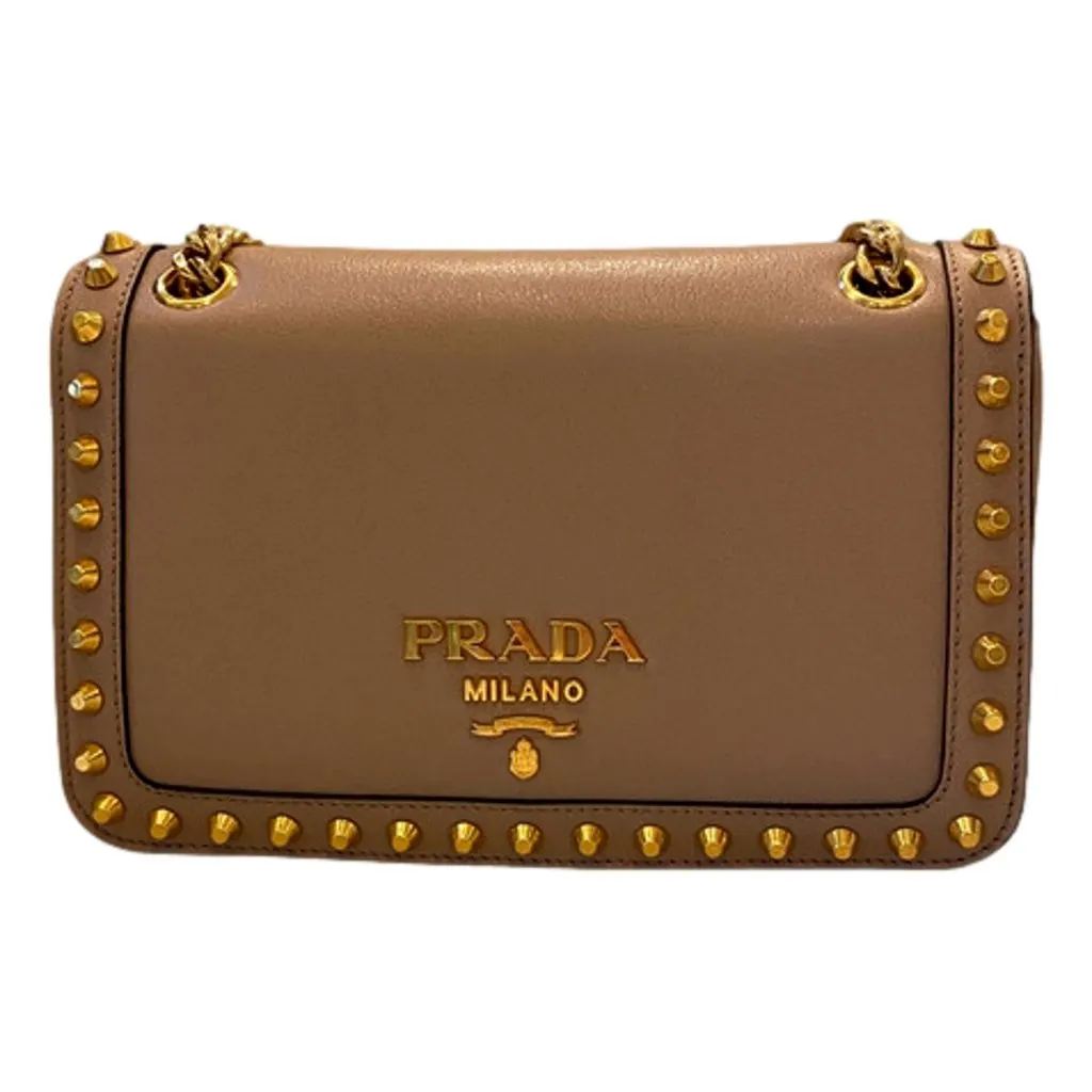 Prada Prada Pattina Glace Calf Leather Cammeo Beige Gold Studded Bag Beige Leather Never worn - Back View