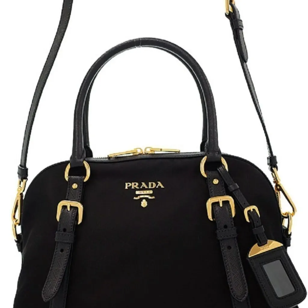 Prada Tessuto Nylon Saffiano Leather Black Satchel Bag Black Polyamide Never worn - Model View