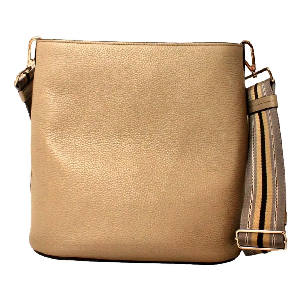 Prada Vitello Phenix Cammeo Leather Stripe Strap Bucket Bag Beige Leather Never worn - Back View