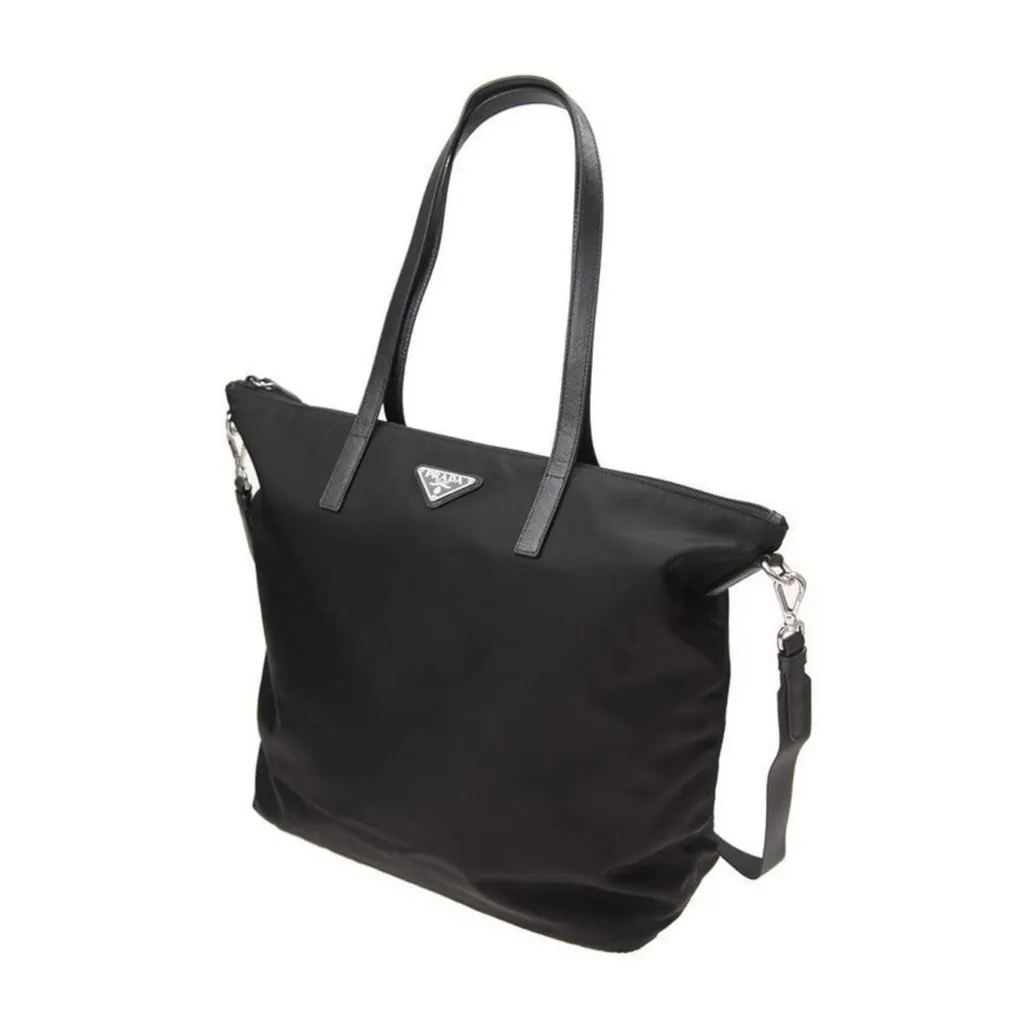 Prada Tessuto Nylon Black Convertible Shopping Tote Black Leather Never worn - Back View