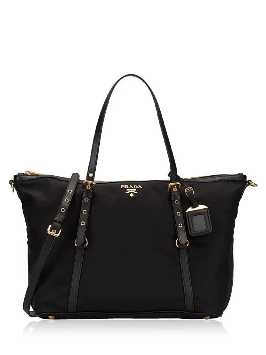 Prada Tessuto Nylon Saffiano Leather Black Top Zip Tote Bag Black Never worn - Front View