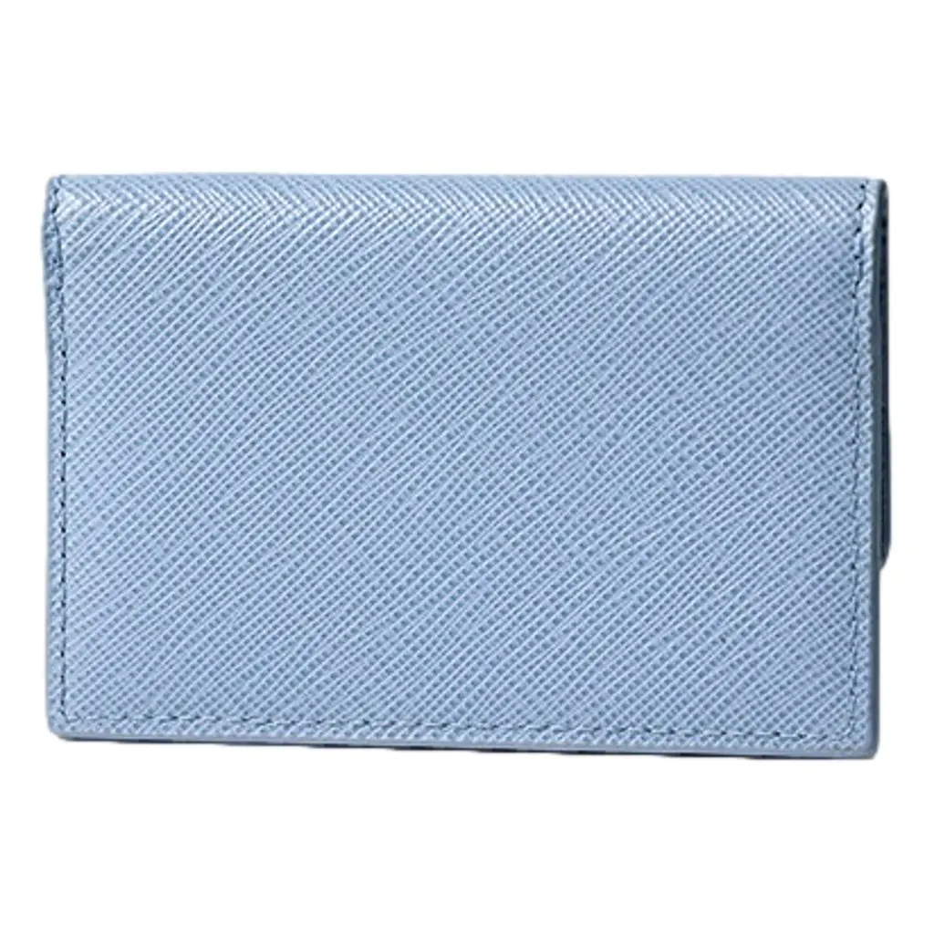 Prada Saffiano Celeste Blue Leather Small Snap Card Holder Wallet Triangle Logo Blue Leather Never worn - Box View