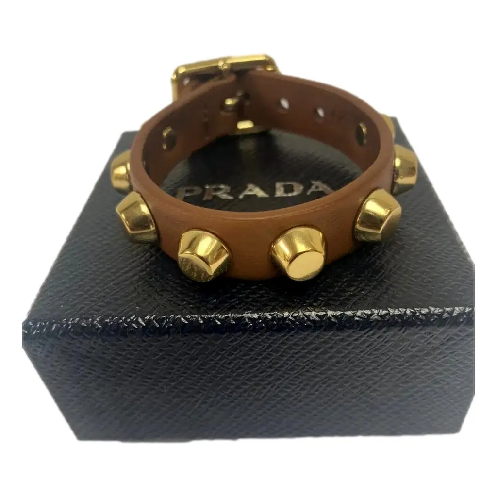Prada Studded Brown Leather Bracelet Gold Tone Hardware Brown Leather Never worn - Inside View