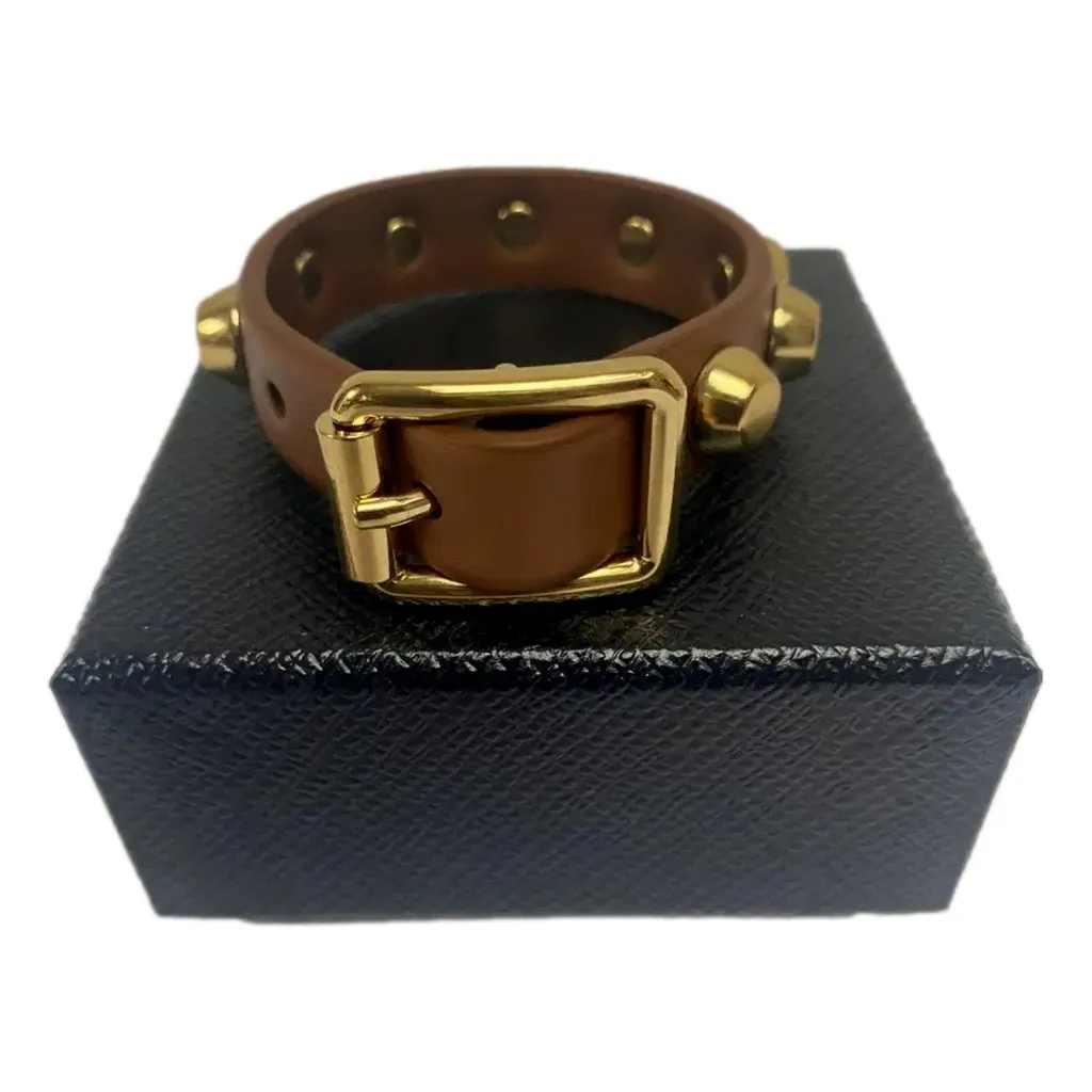 Prada Studded Brown Leather Bracelet Gold Tone Hardware Brown Leather Never worn - Model View