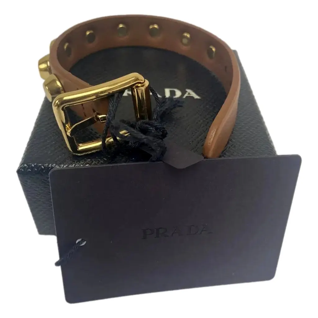 Prada Studded Brown Leather Bracelet Gold Tone Hardware Brown Leather Never worn - Box View