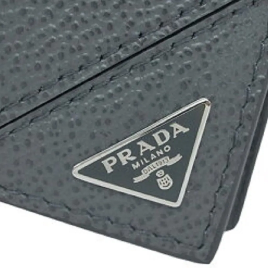 Prada Mens Bifold Vitello Micro Grain Gray Leather Triangle Logo Bifold Wallet Grey Leather Never worn - Inside View