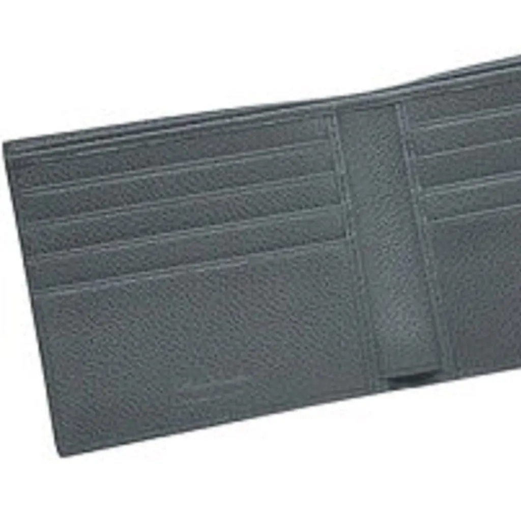 Prada Mens Bifold Vitello Micro Grain Gray Leather Triangle Logo Bifold Wallet Grey Leather Never worn - Model View