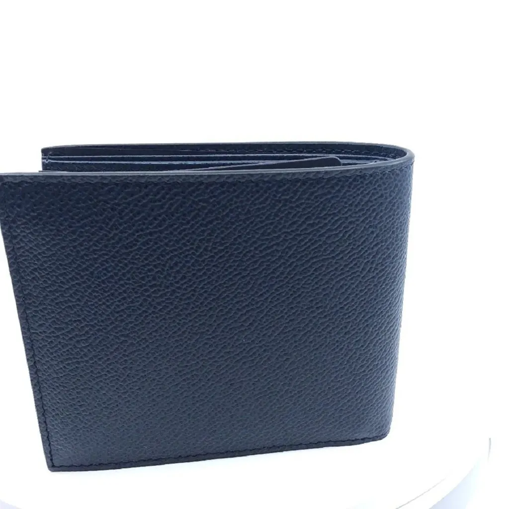 Prada Mens Vitello Micro Grain Navy Blue Leather Triangle Logo Bifold Wallet Blue Leather Never worn - Model View