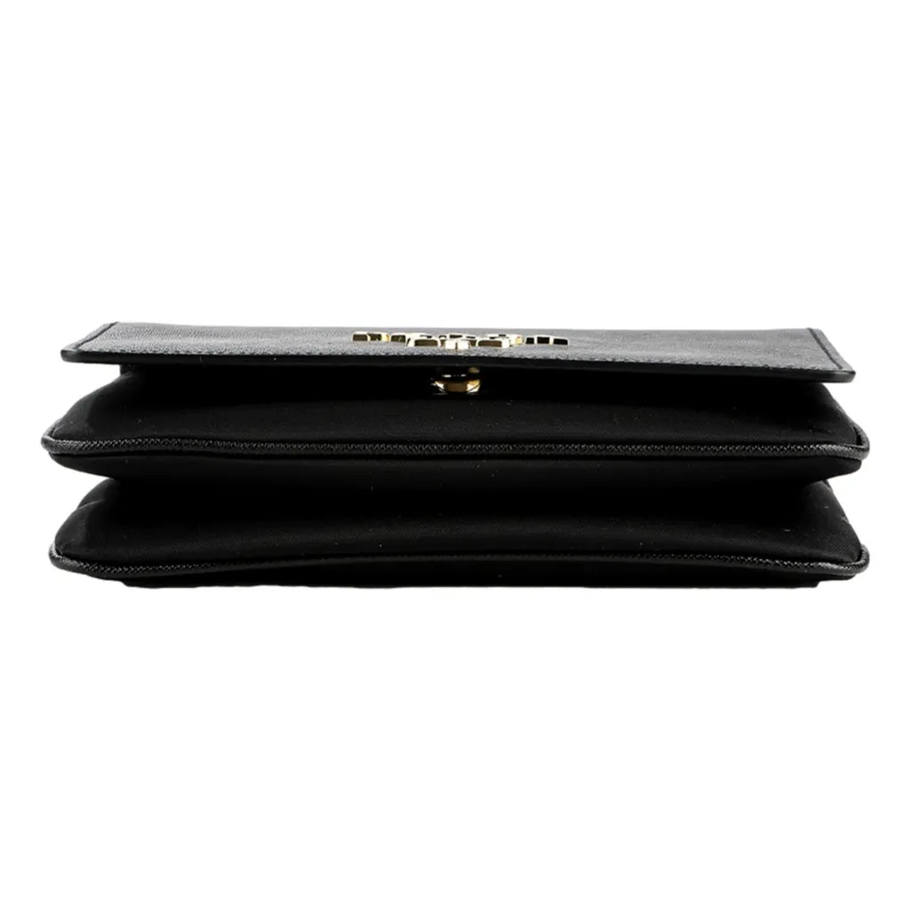 Prada Tessuto and Saffiano Leather Black Crossbody Bag with Gold Chain Strap Black Leather Never worn - Box View