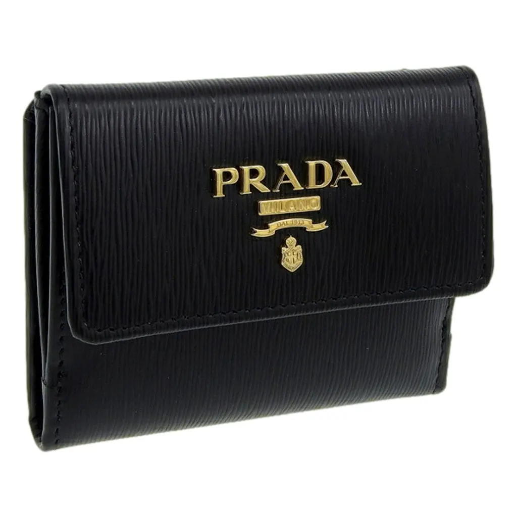 Prada Vitello Move Nero Black Trifold ID Holder Snap Wallet Black Leather Never worn - Front View