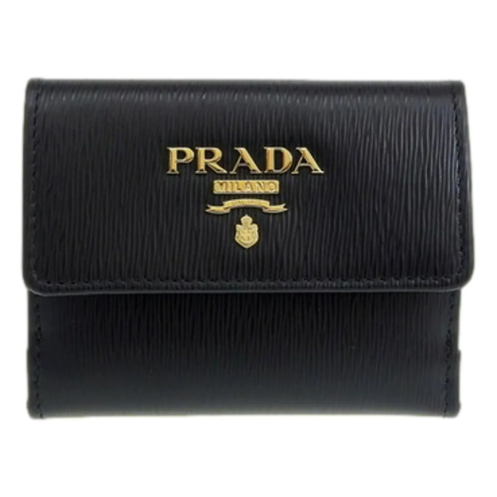 Prada Vitello Move Nero Black Trifold ID Holder Snap Wallet Black Leather Never worn - Inside View