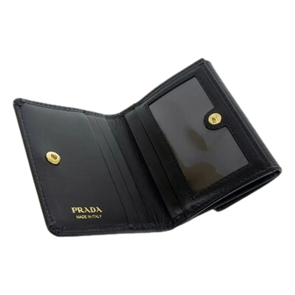 Prada Vitello Move Nero Black Trifold ID Holder Snap Wallet Black Leather Never worn - Box View