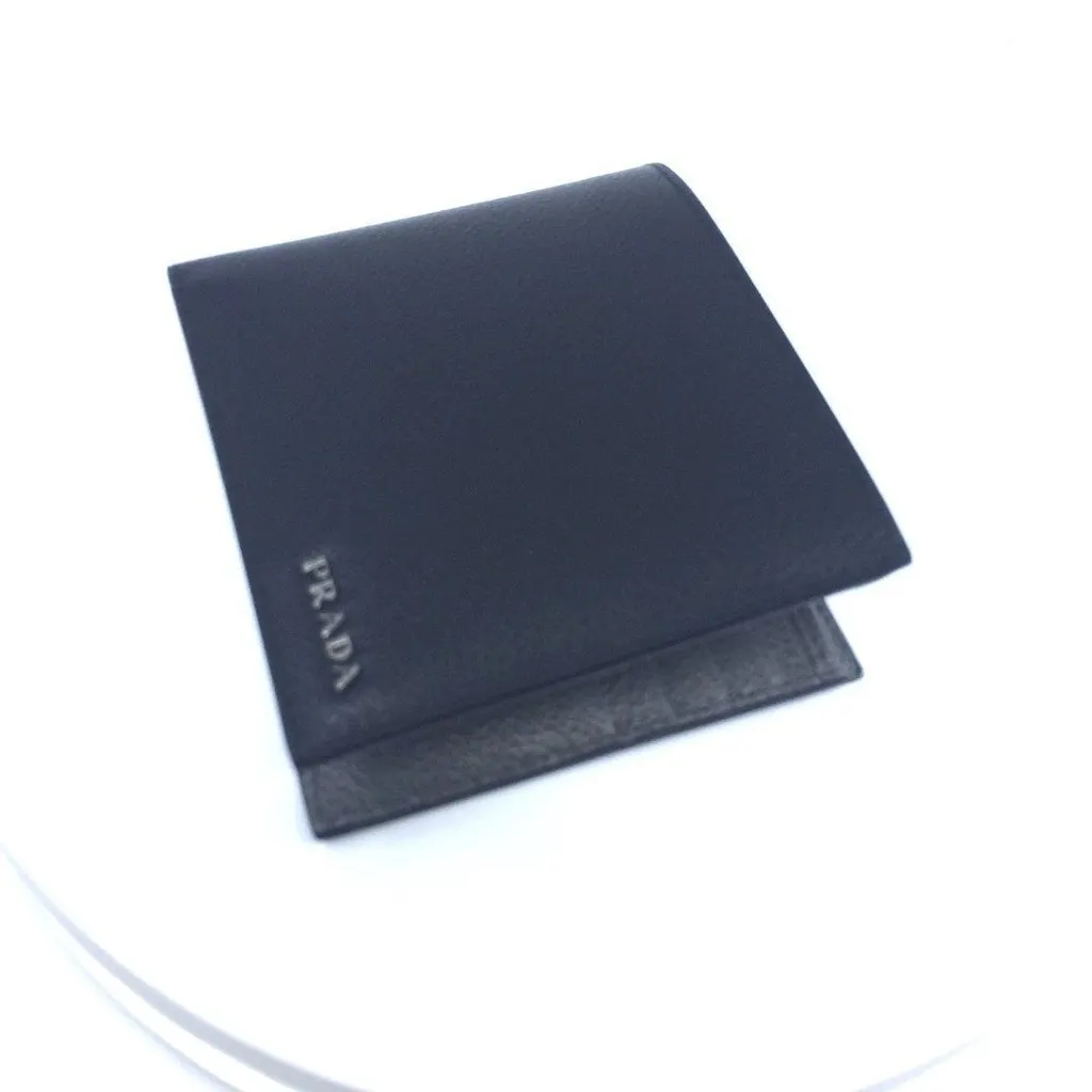 Prada Mens Wallet Black Gray Vitello Micro Grain Leather Bifold Black Leather Never worn - Inside View