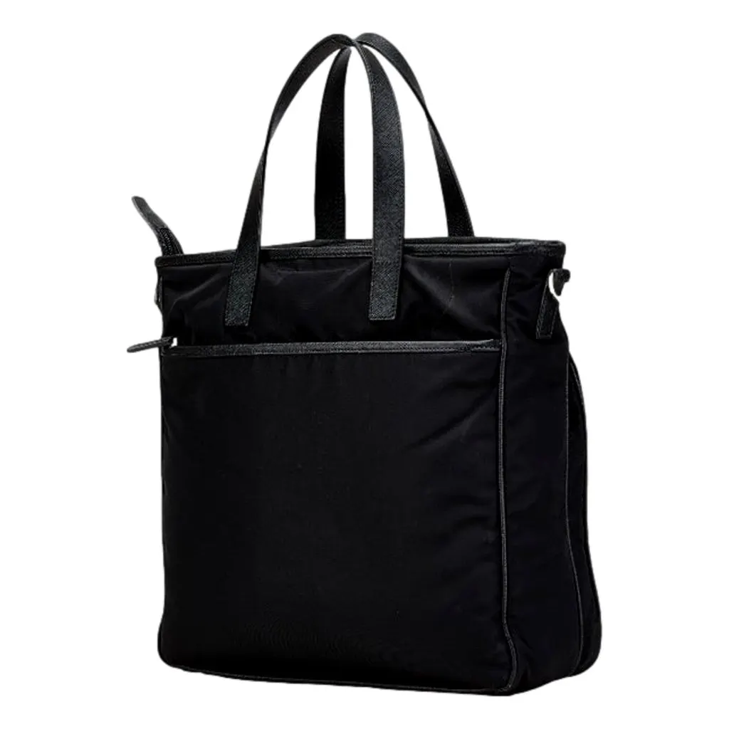 Prada Re-Nylon Black Nylon and Saffiano Large Crossbody Tote Bag Black Leather Never worn - Back View