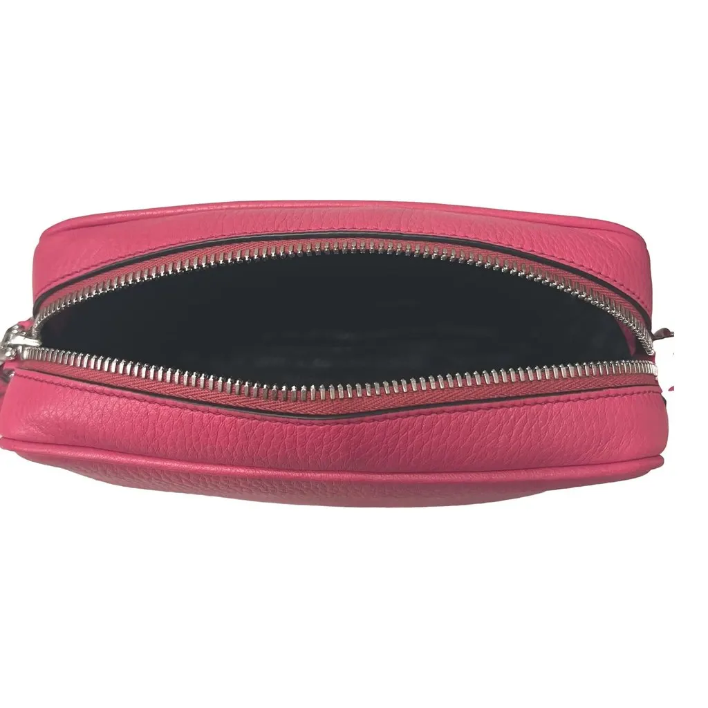 Prada Vitello Phenix Pink Leather Silver Logo Small Camera Crossbody Bag Pink Leather Never worn - Model View