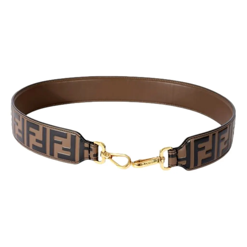 Fendi Strap You FF Zucca Brown Calfskin Leather Mini Shoulder Strap Gold Hardware Gold Leather Never worn - Back View