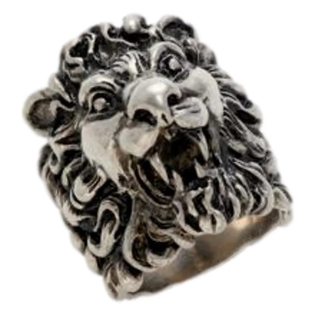 Gucci Cocktail Lion Head Motif Silver Tone Metal Ring 13 Silver Never worn - Back View