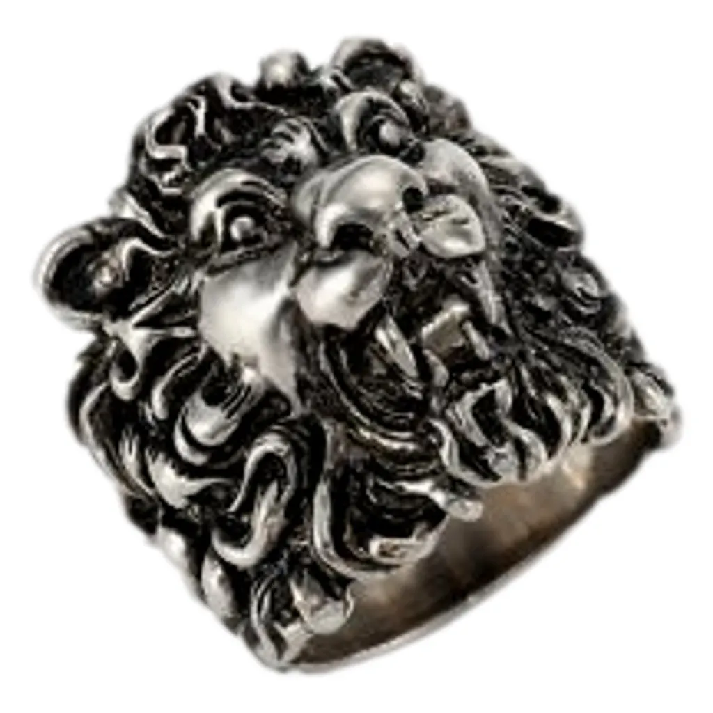 Gucci Cocktail Lion Head Motif Silver Tone Metal Ring 13 Silver Never worn - Inside View