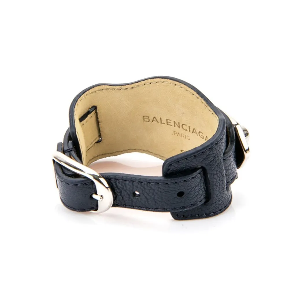 Balenciaga Black Shiny Calfskin Leather Studs Buckle Bracelet Black Leather Never worn - Back View