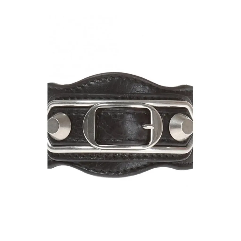 Balenciaga Black Shiny Calfskin Leather Studs Buckle Bracelet Black Leather Never worn - Inside View