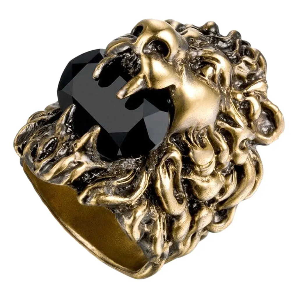 Gucci Lion Head King Ring With Crystal Aged Gold and Black 10 Yellow Never worn - Inside View