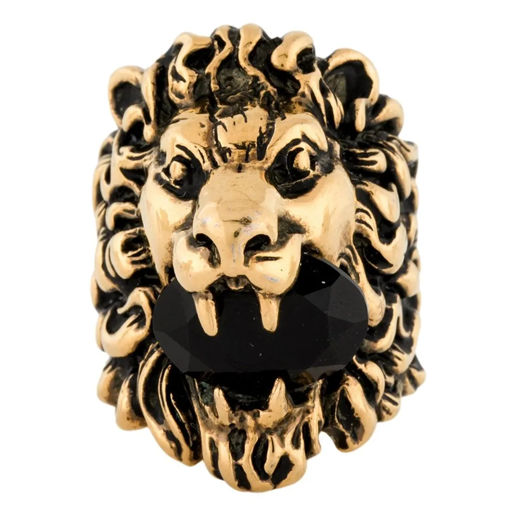 Gucci Lion Head King Ring With Crystal Aged Gold and Black 16 Yellow Never worn - Back View