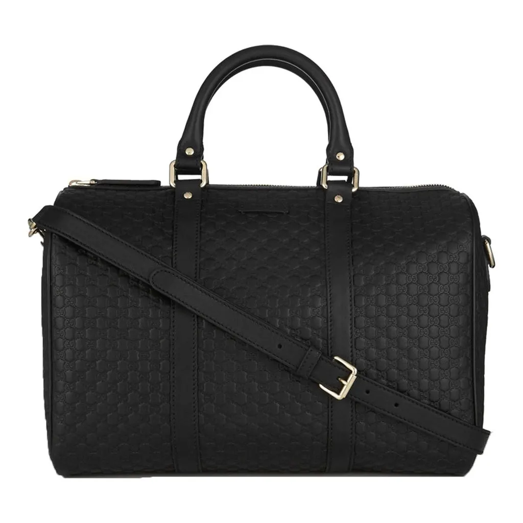 Gucci Microguccissima GG Boston Bag Black Embossed Leather Gold Hardware Black Leather Never worn - Front View