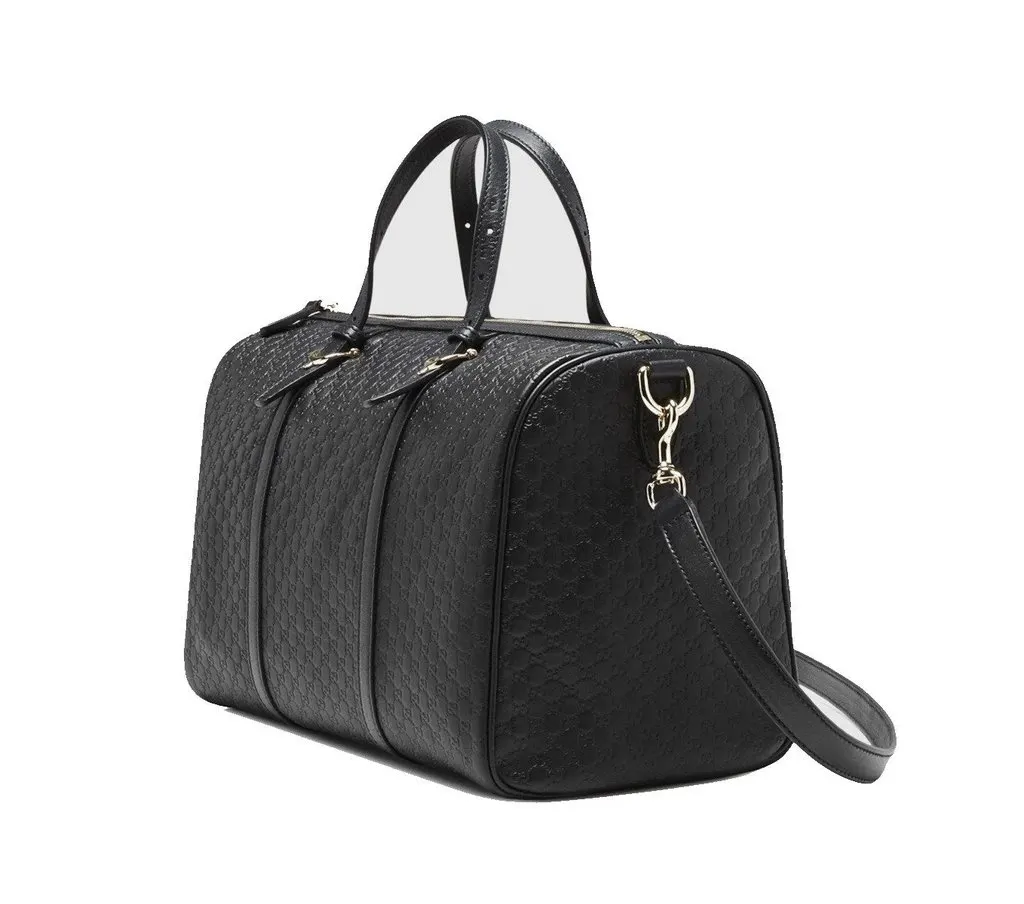 Gucci Microguccissima GG Boston Bag Black Embossed Leather Gold Hardware Black Leather Never worn - Back View