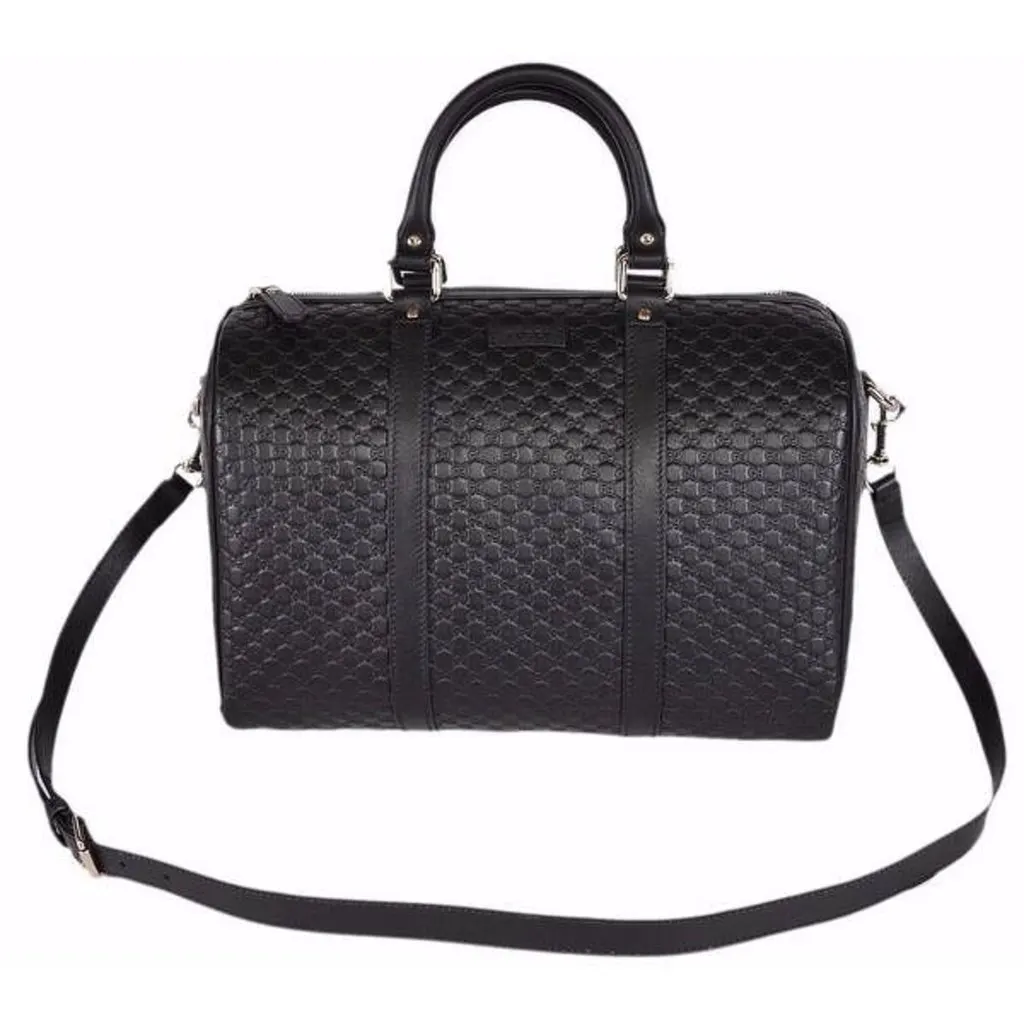 Gucci Microguccissima GG Boston Bag Black Embossed Leather Gold Hardware Black Leather Never worn - Inside View