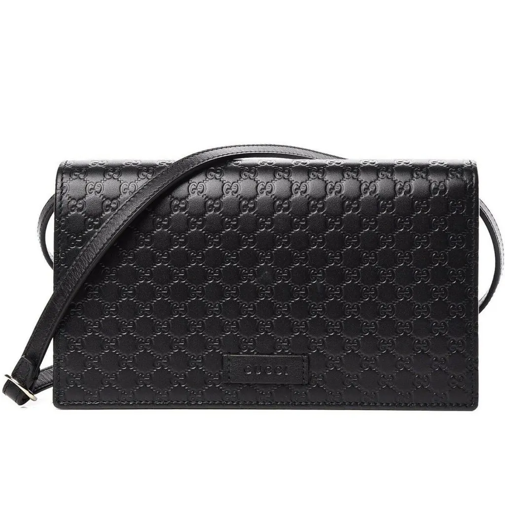 Gucci Microguccissima GG Logo Black Leather Wallet Crossbody Handbag Black Leather Never worn - Front View
