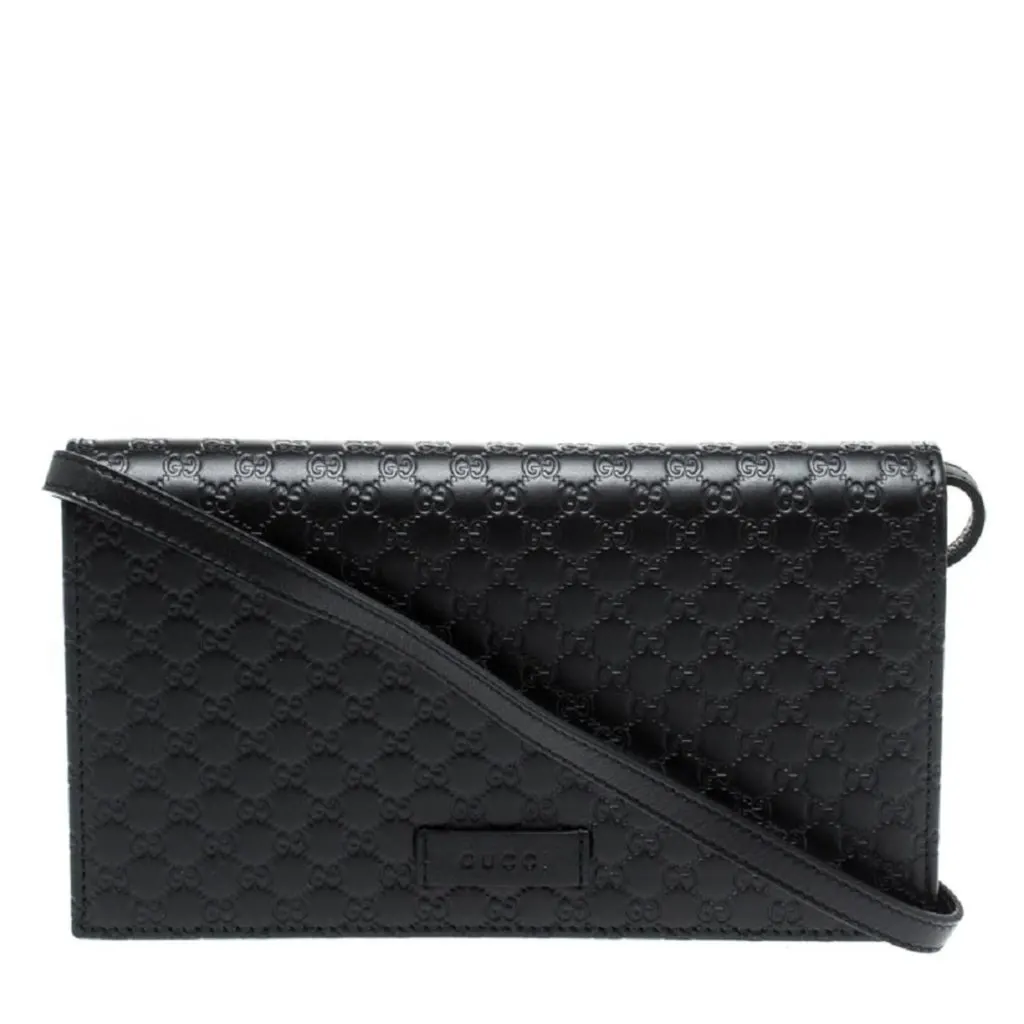 Gucci Microguccissima GG Logo Black Leather Wallet Crossbody Handbag Black Leather Never worn - Back View