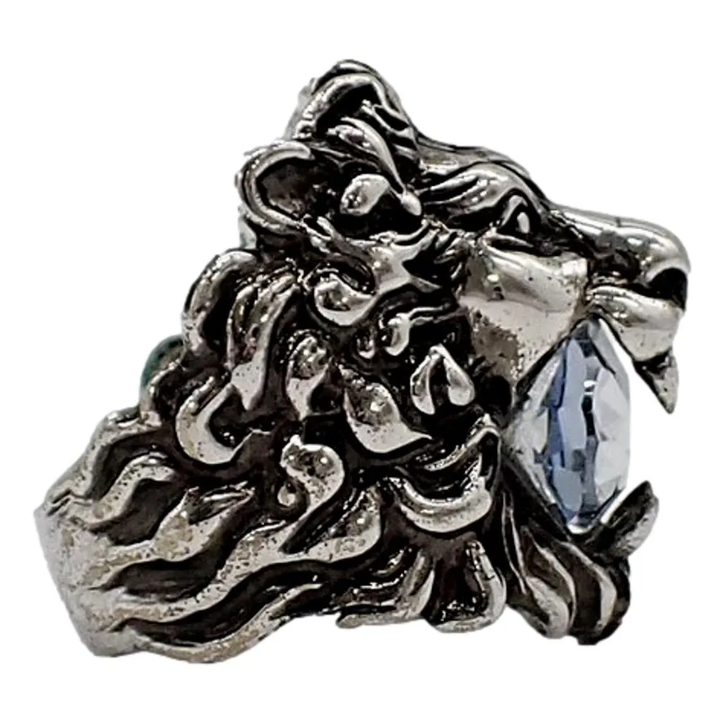 Gucci Lion Head Motif Silver Ring Crystal Size 16 Silver Never worn - Inside View