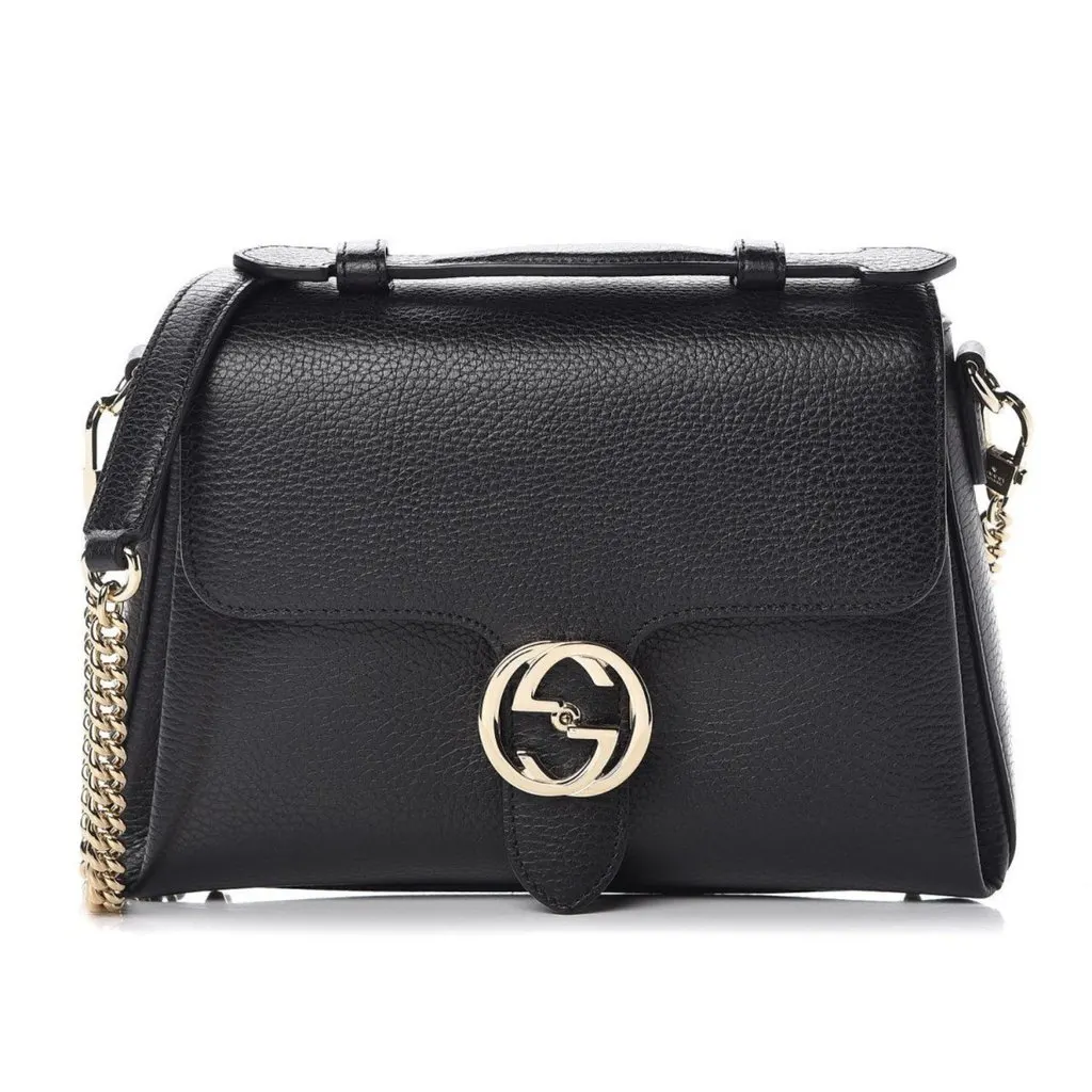 Gucci Gucci Interlocking G Black Calf Leather Chain Crossbody Bag Black Leather Never worn - Inside View