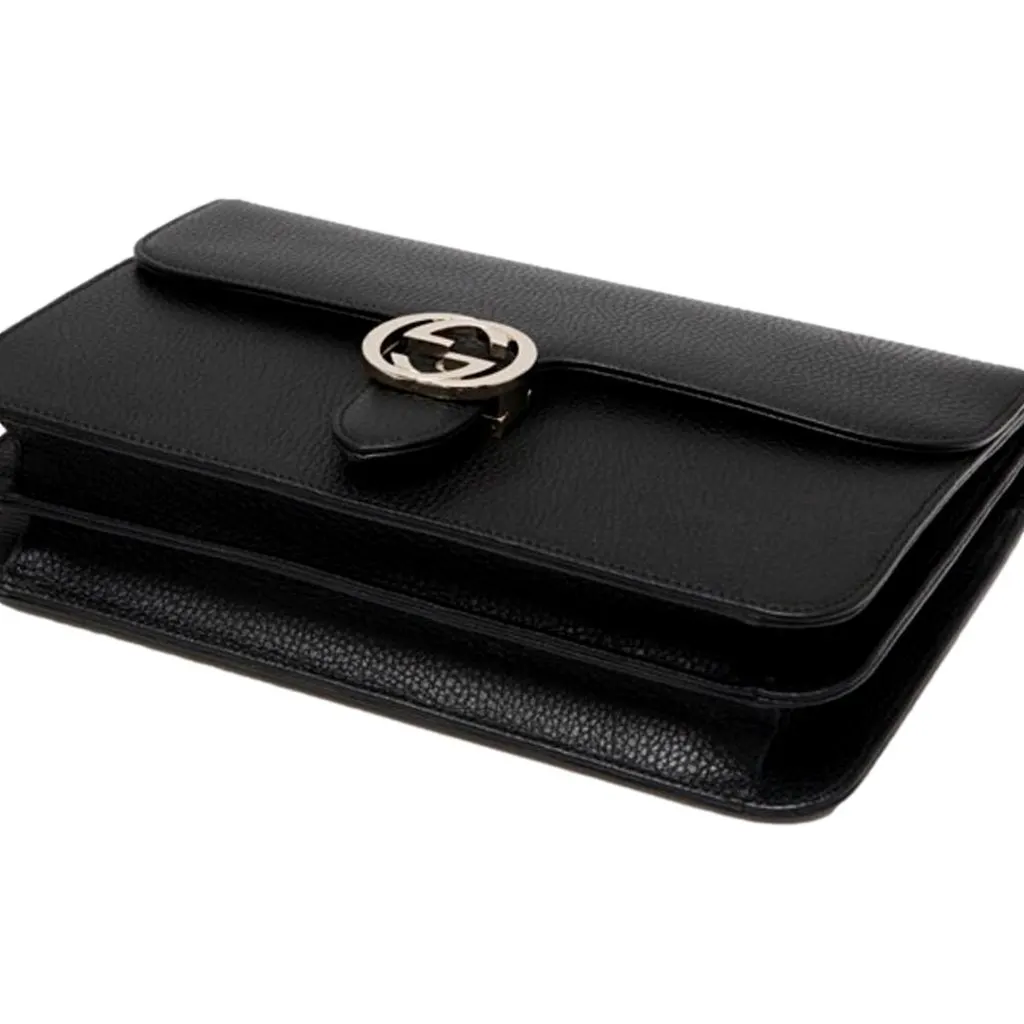 Gucci GG Marmont Crossbody Bag Black Pebbled Leather Gold Chain Interlocking GG Black Leather Never worn - Back View