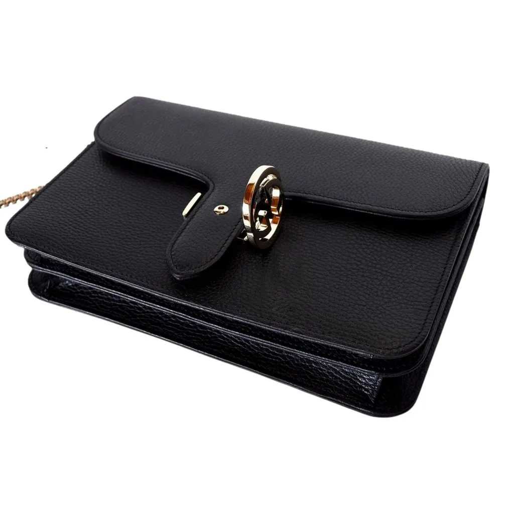Gucci GG Marmont Crossbody Bag Black Pebbled Leather Gold Chain Interlocking GG Black Leather Never worn - Inside View