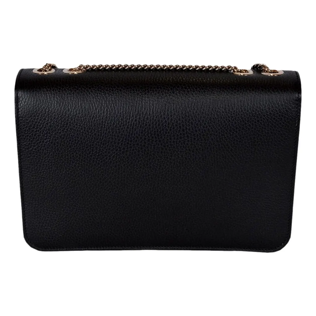 Gucci GG Marmont Crossbody Bag Black Pebbled Leather Gold Chain Interlocking GG Black Leather Never worn - Model View