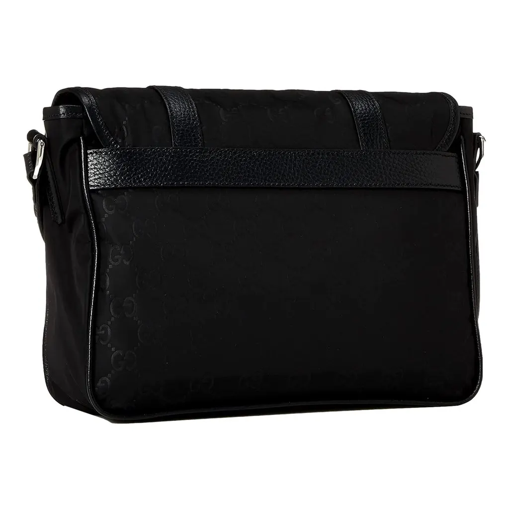 Gucci Gucci GG Monogram Nylon Leather Messenger Bag Black Double Buckle Flap Black Never worn - Back View
