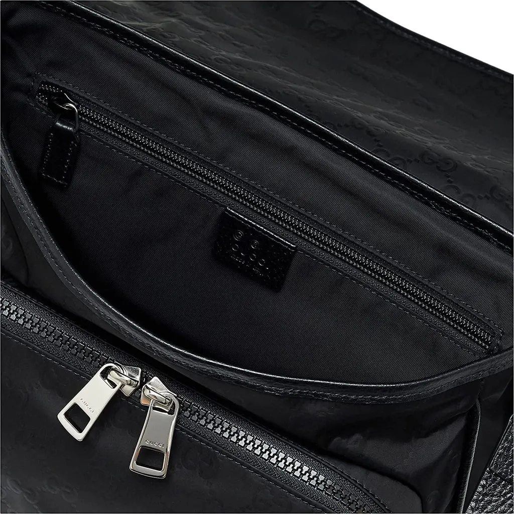 Gucci Gucci GG Monogram Nylon Leather Messenger Bag Black Double Buckle Flap Black Never worn - Model View