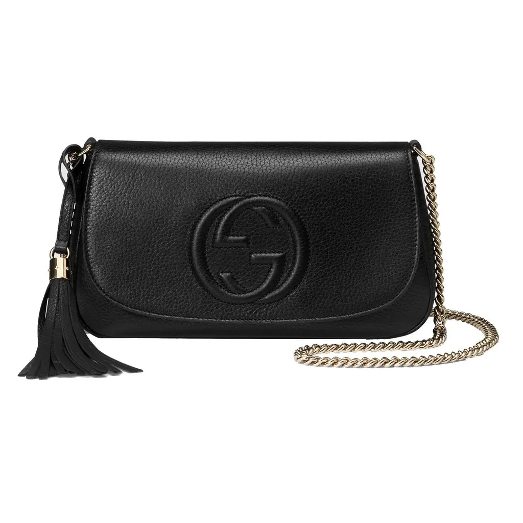 Gucci Soho Disco GG Black Calf Leather Tassel Chain Crossbody Bag Black Leather Never worn - Front View