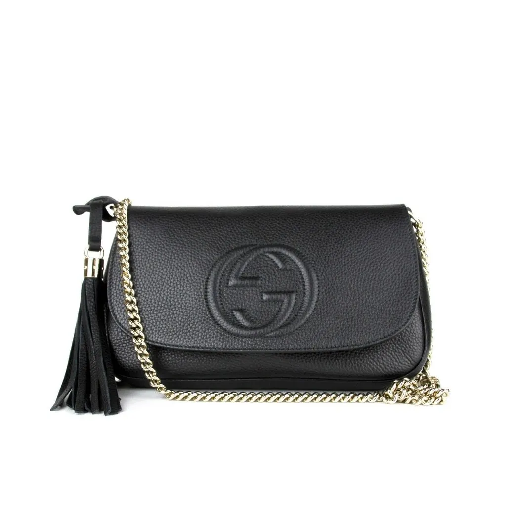 Gucci Soho Disco GG Black Calf Leather Tassel Chain Crossbody Bag Black Leather Never worn - Back View