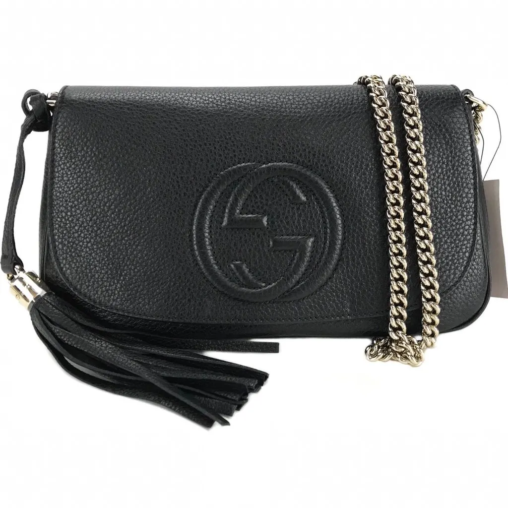Gucci Soho Disco GG Black Calf Leather Tassel Chain Crossbody Bag Black Leather Never worn - Inside View