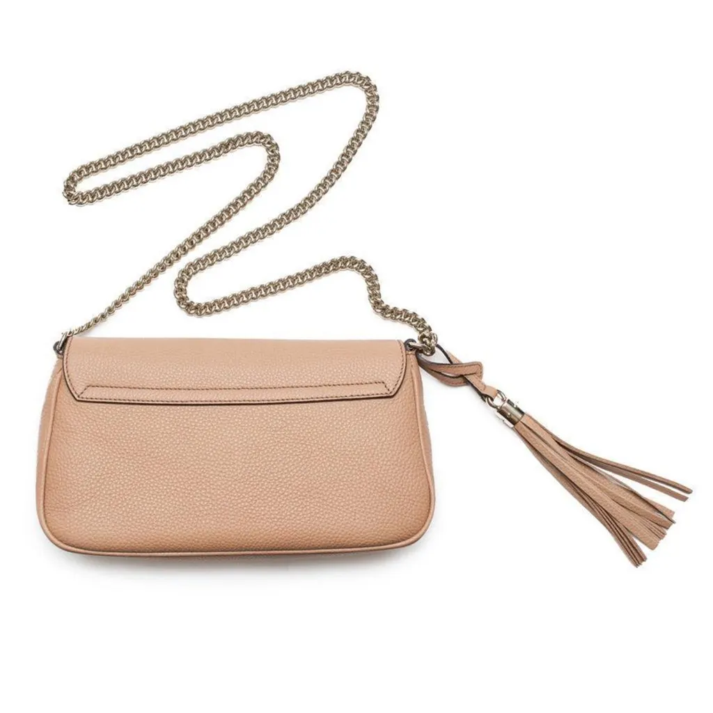 Gucci Soho Disco Beige GG Leather Tassel Chain Crossbody Flap Bag Beige Leather Never worn - Back View