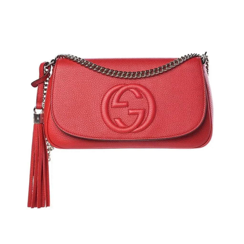 Gucci Soho Disco GG Tassel Chain Crossbody Flap Leather Bag Red MultiColor Leather Never worn - Front View