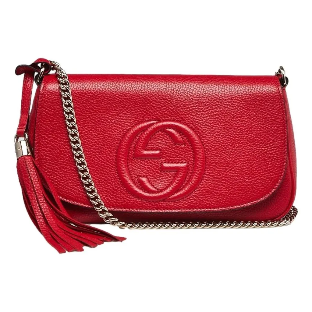 Gucci Soho Disco GG Tassel Chain Crossbody Flap Leather Bag Red MultiColor Leather Never worn - Back View